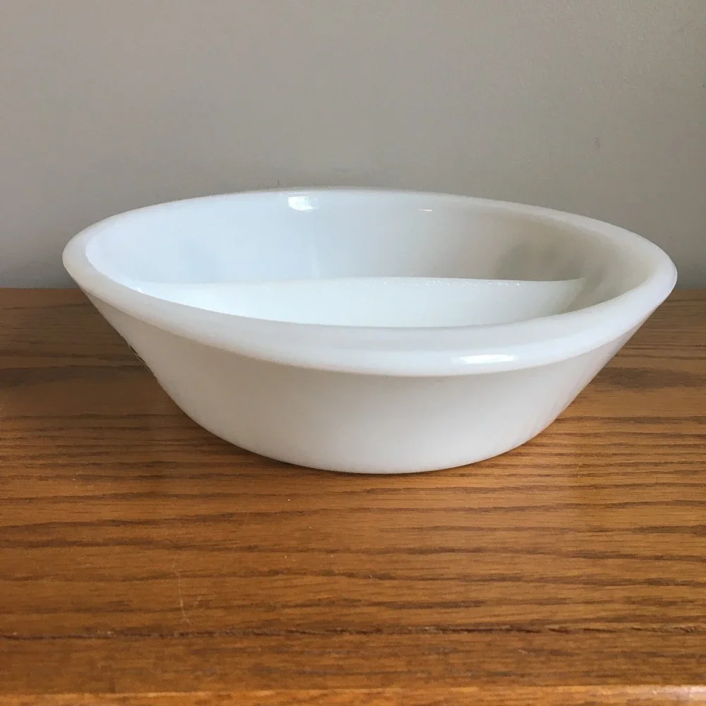 Glasbake Divided Serving Dish 12in White Excellent Green Pinwheel Fan J2352 MCM